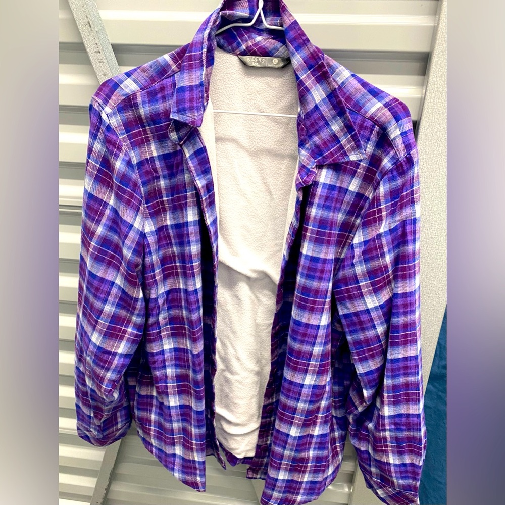 Riders by LEE Purple Flannel FLEECE LINED Button Down Women’s XL